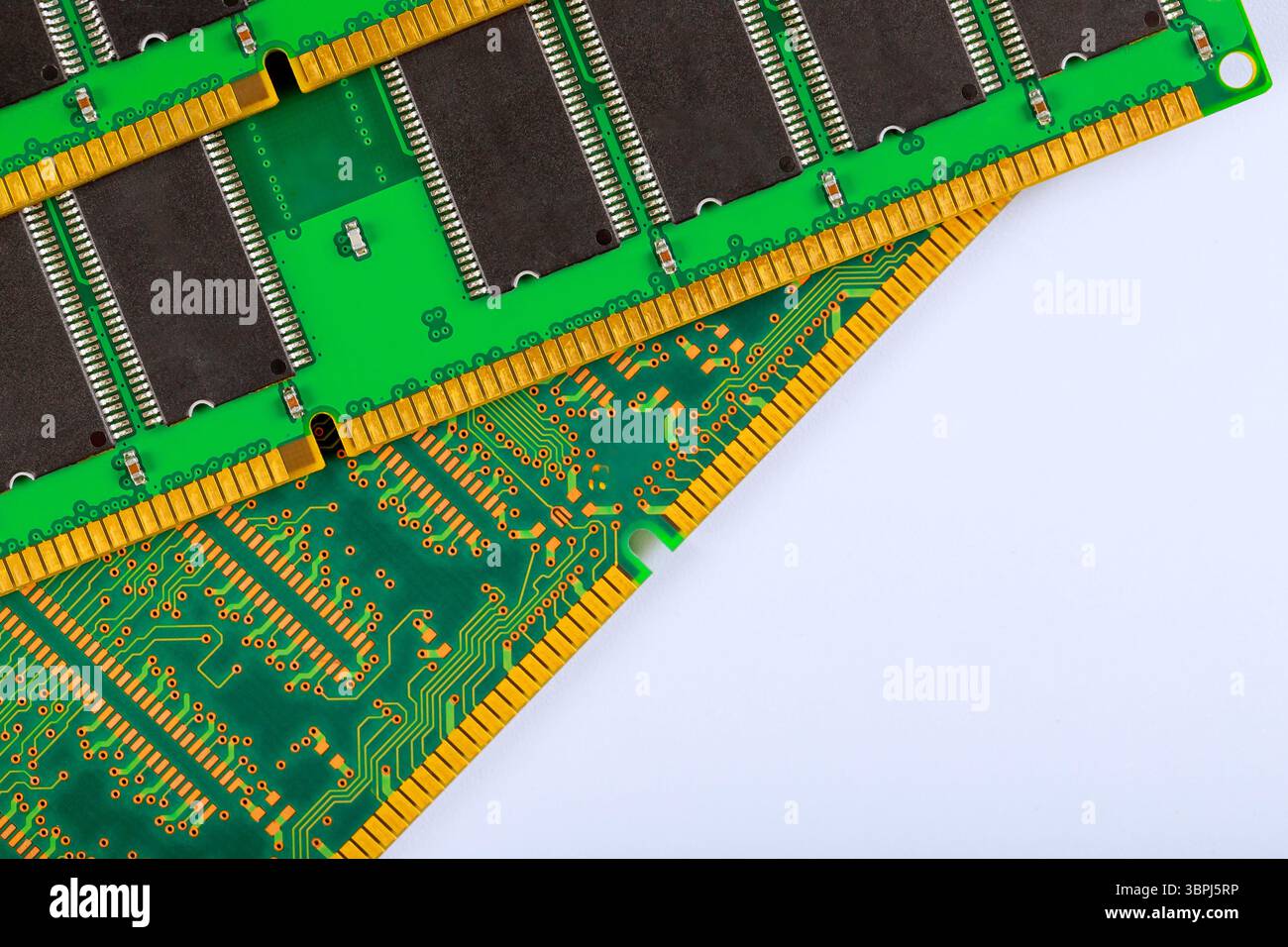 Detailed view of computer memory module emphasizing complex circuit ...