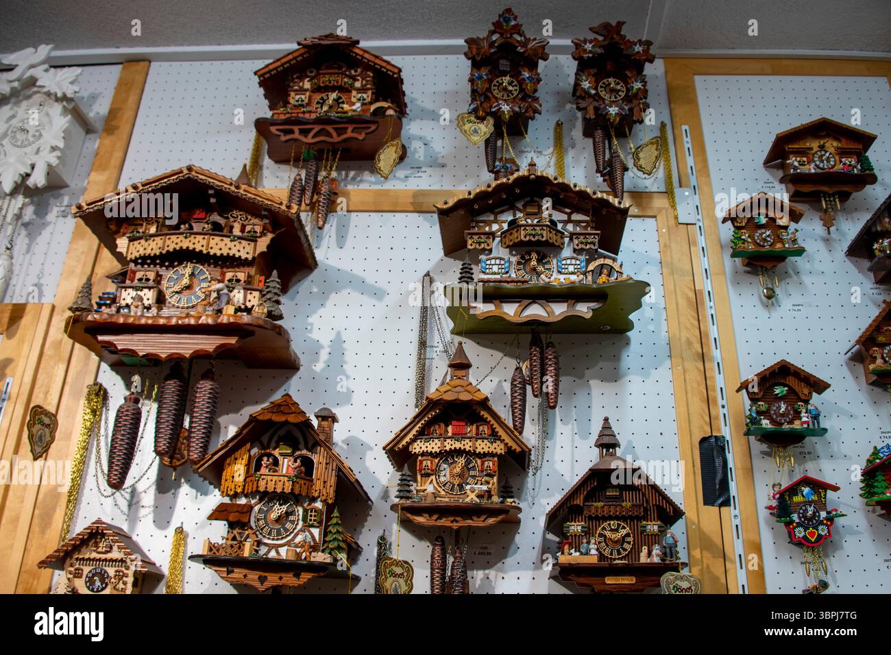 Cuckoo Clocks on a Wall Stock Photo