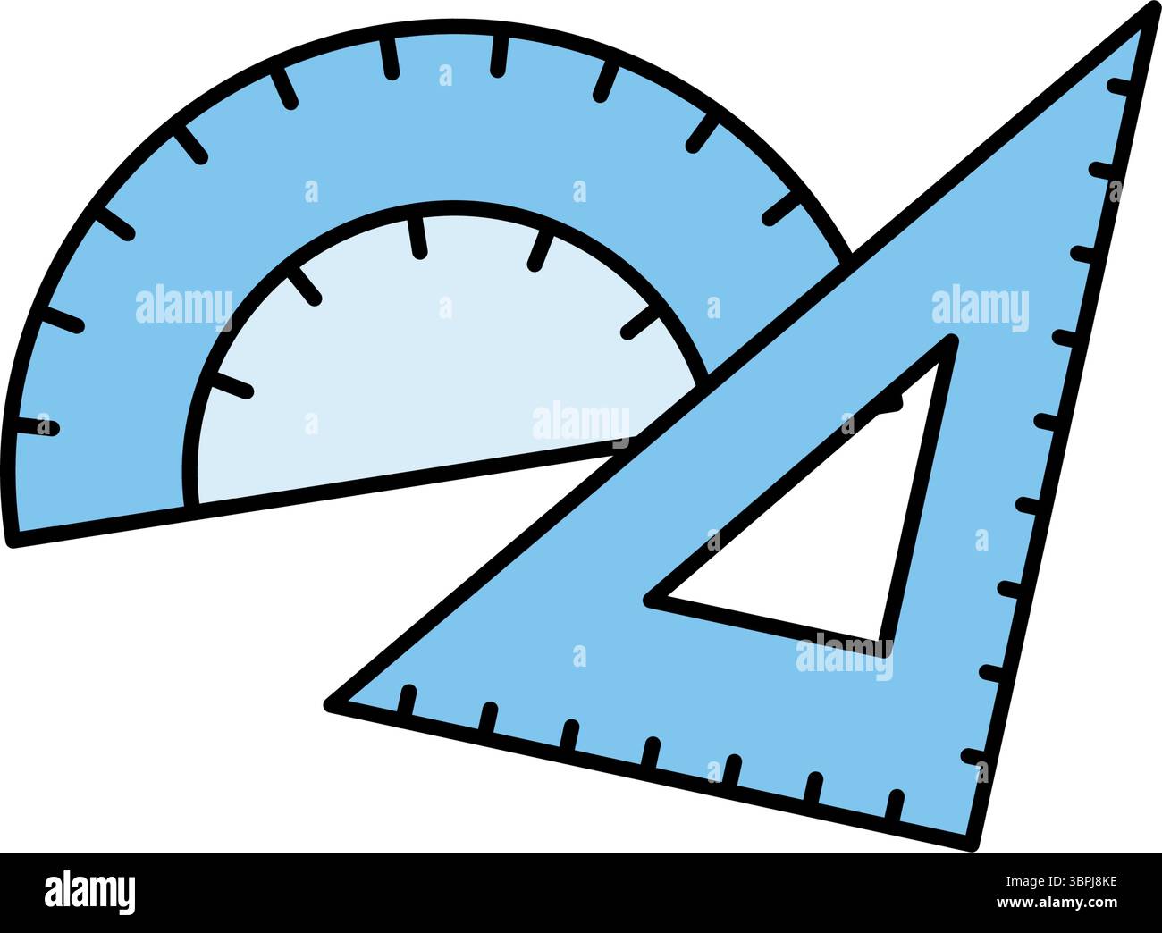 Simple line drawing icon of a triangular ruler and protractor used in ...