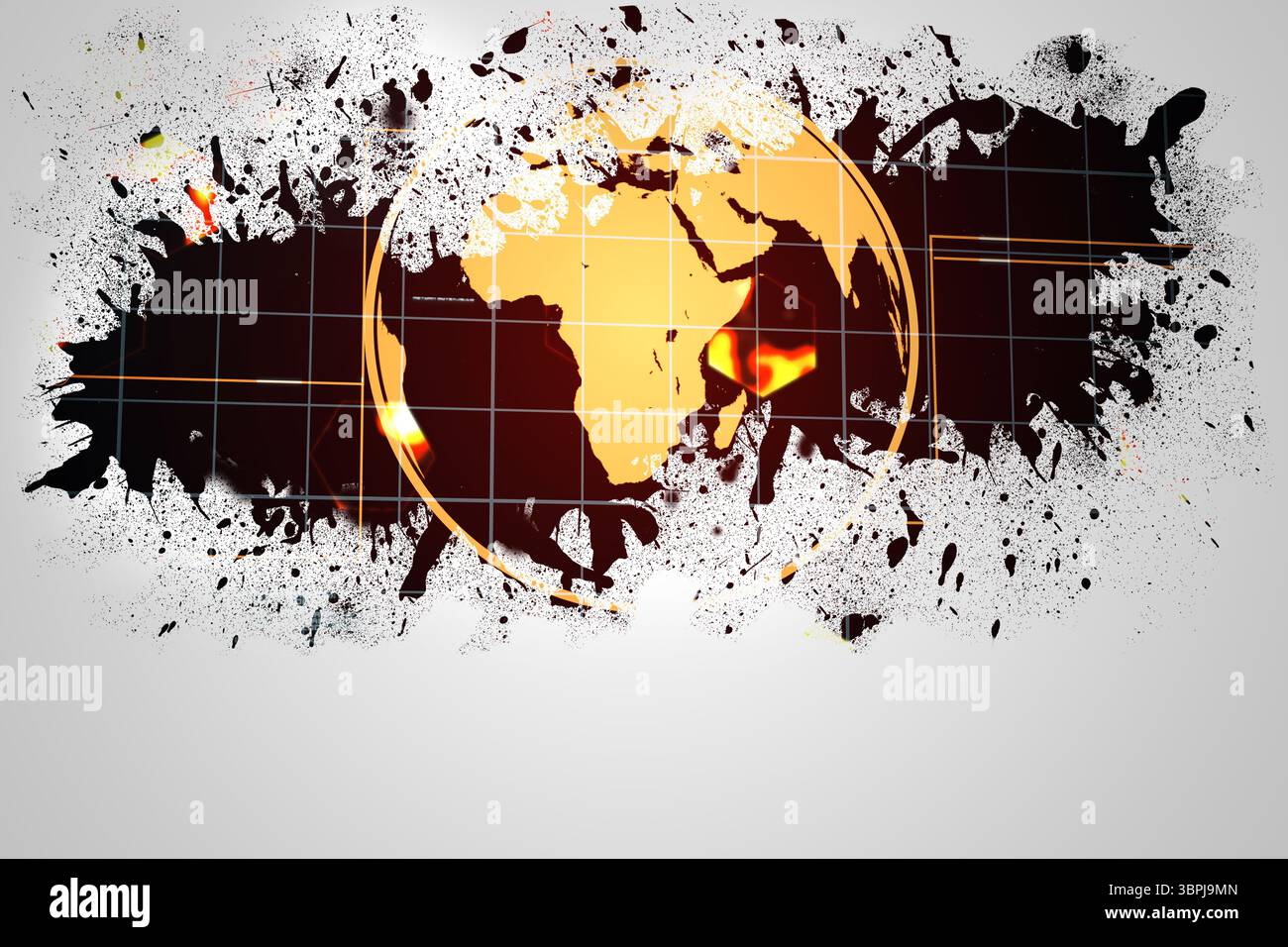 Splash on wall revealing earth graphic Stock Photo