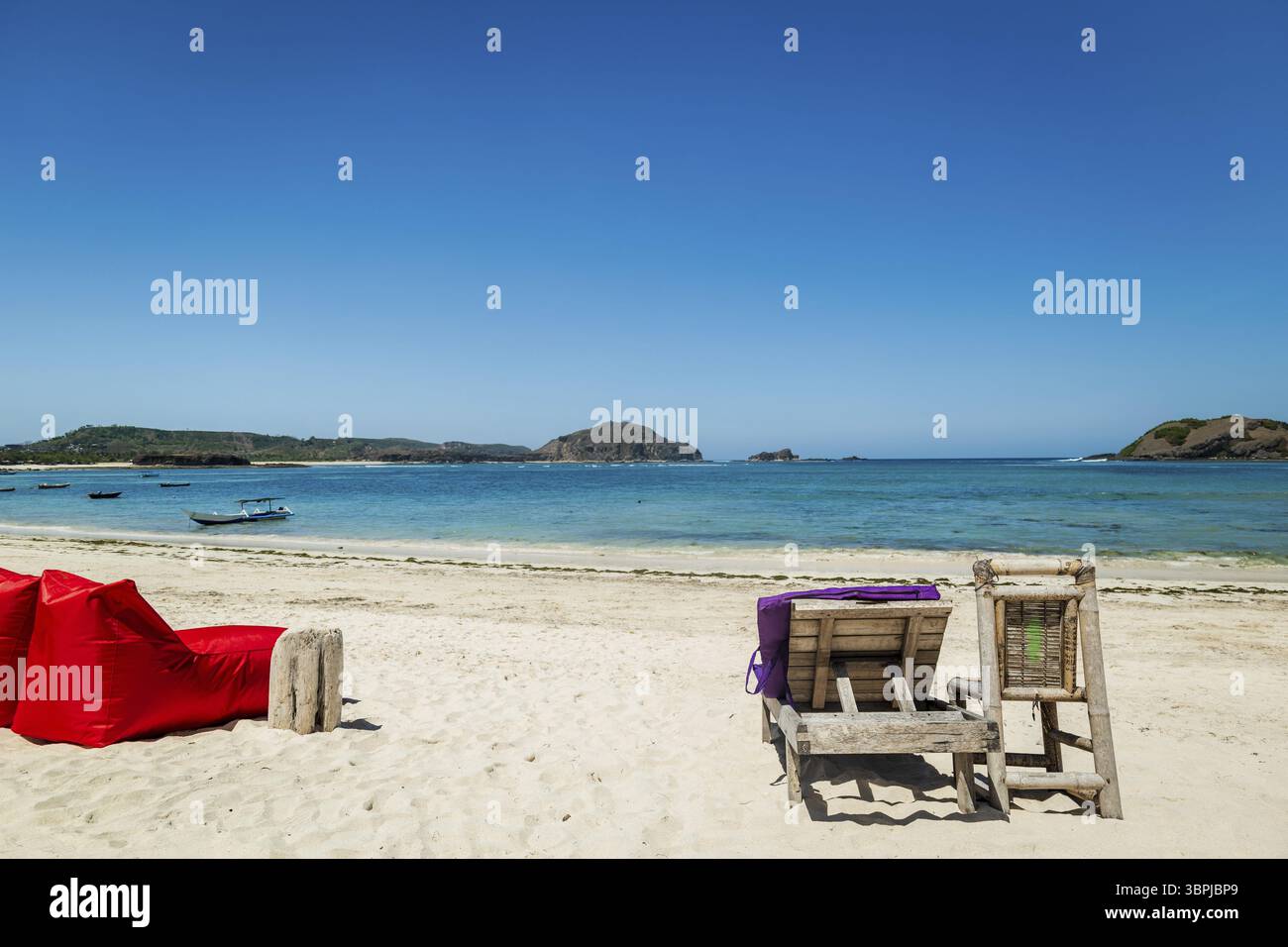 Lombok, Indonesia, Beach ocean panoramic view landscape at Tanjung Ann beach area. Lombok is an island in West Nusa Tenggara province, Indonesia, Asia Stock Photo