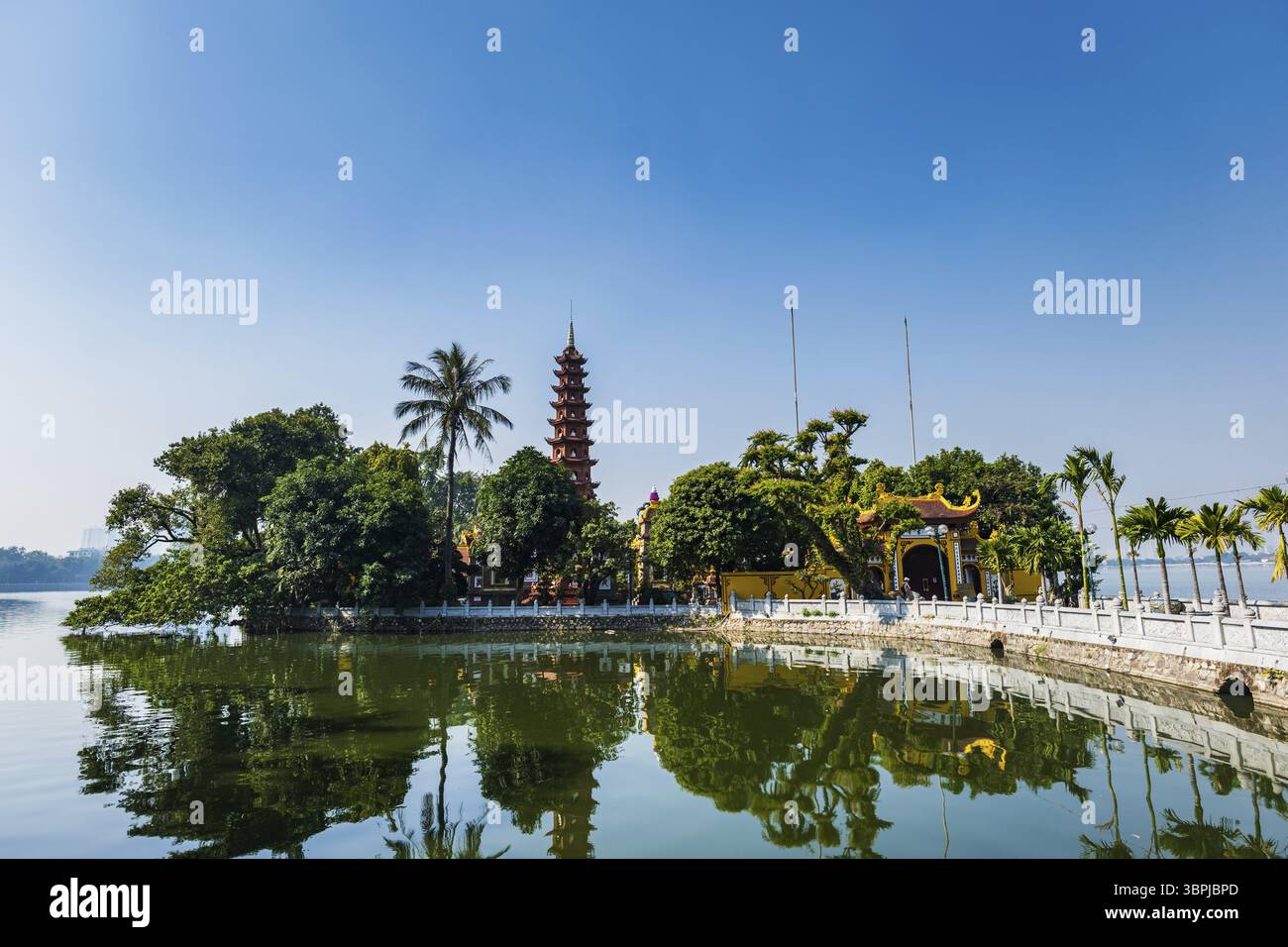 Hanoi West Lake, or Tay Ho Lake, view with Tran Quoc Pagoda, a landmark building in Hanoi Vietnam Stock Photo