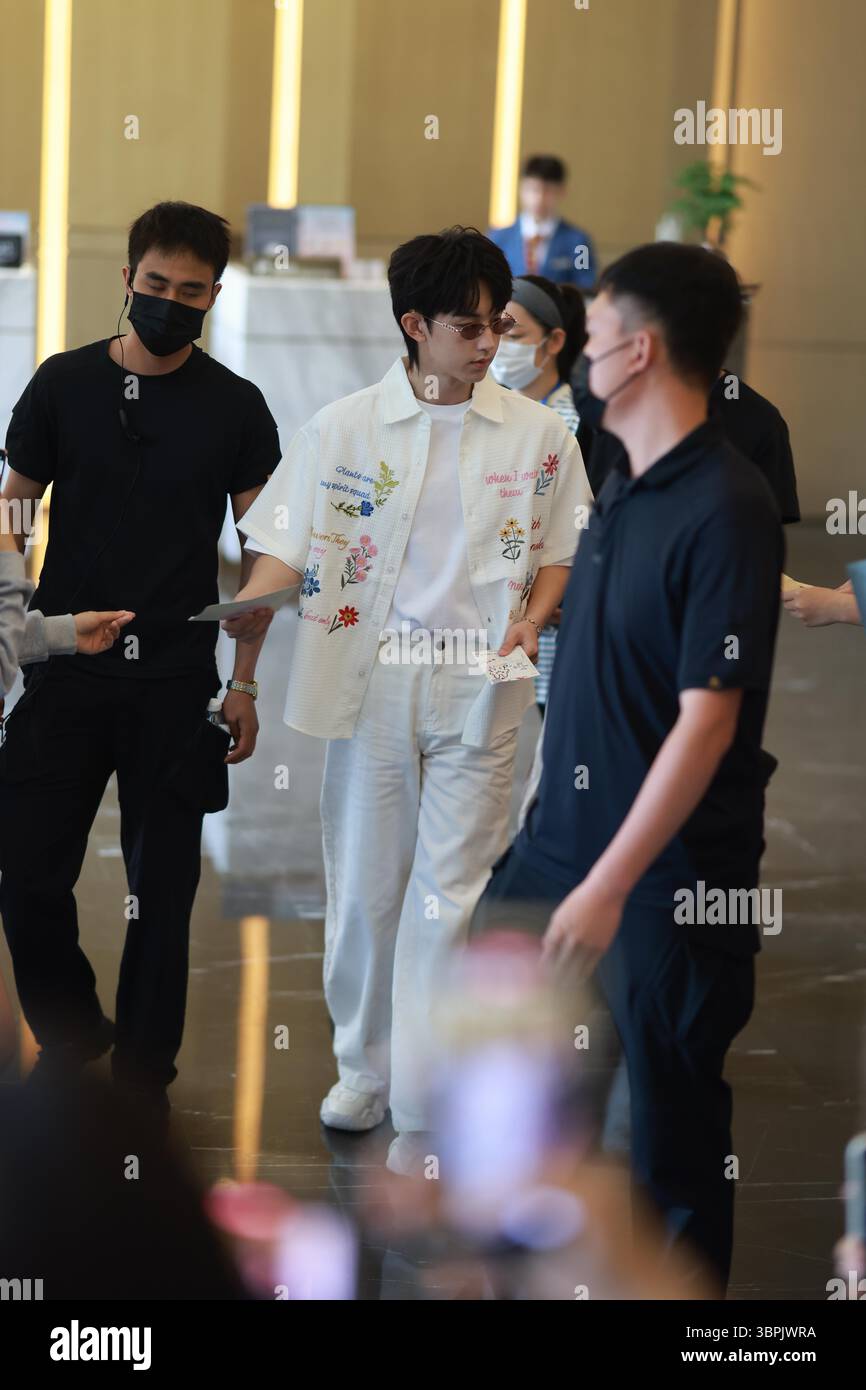 Chinese singer and actor Guo Junchen appears in Chengdu City, southwest ...