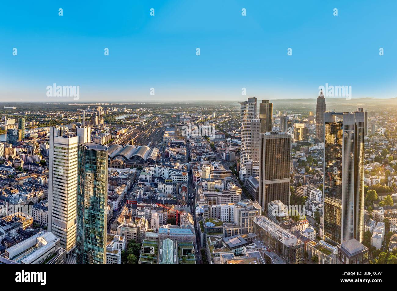 panorama of Frankfurt am Main with skyscrapers at Maintower Stock Photo ...