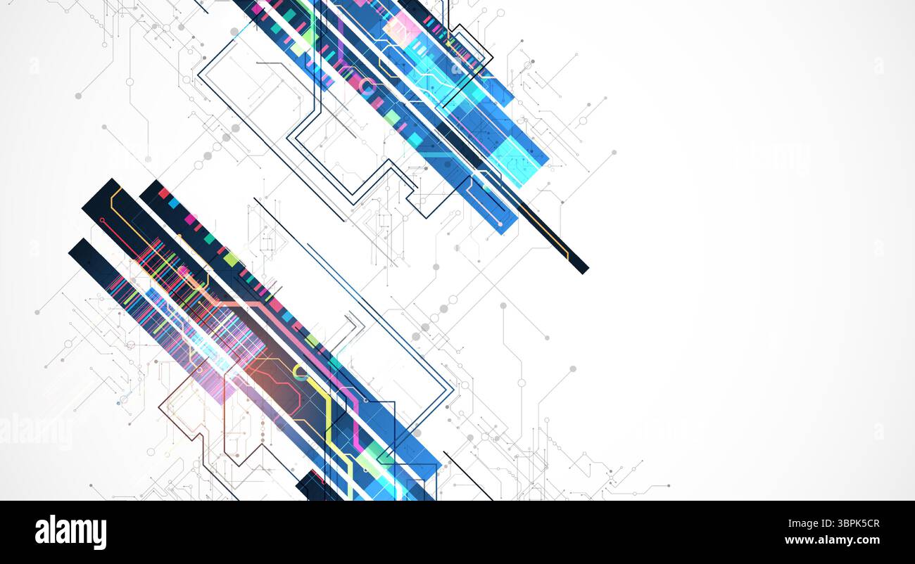Technological background with colorful squares glowing on a blue gradient. Vector. Stock Vector