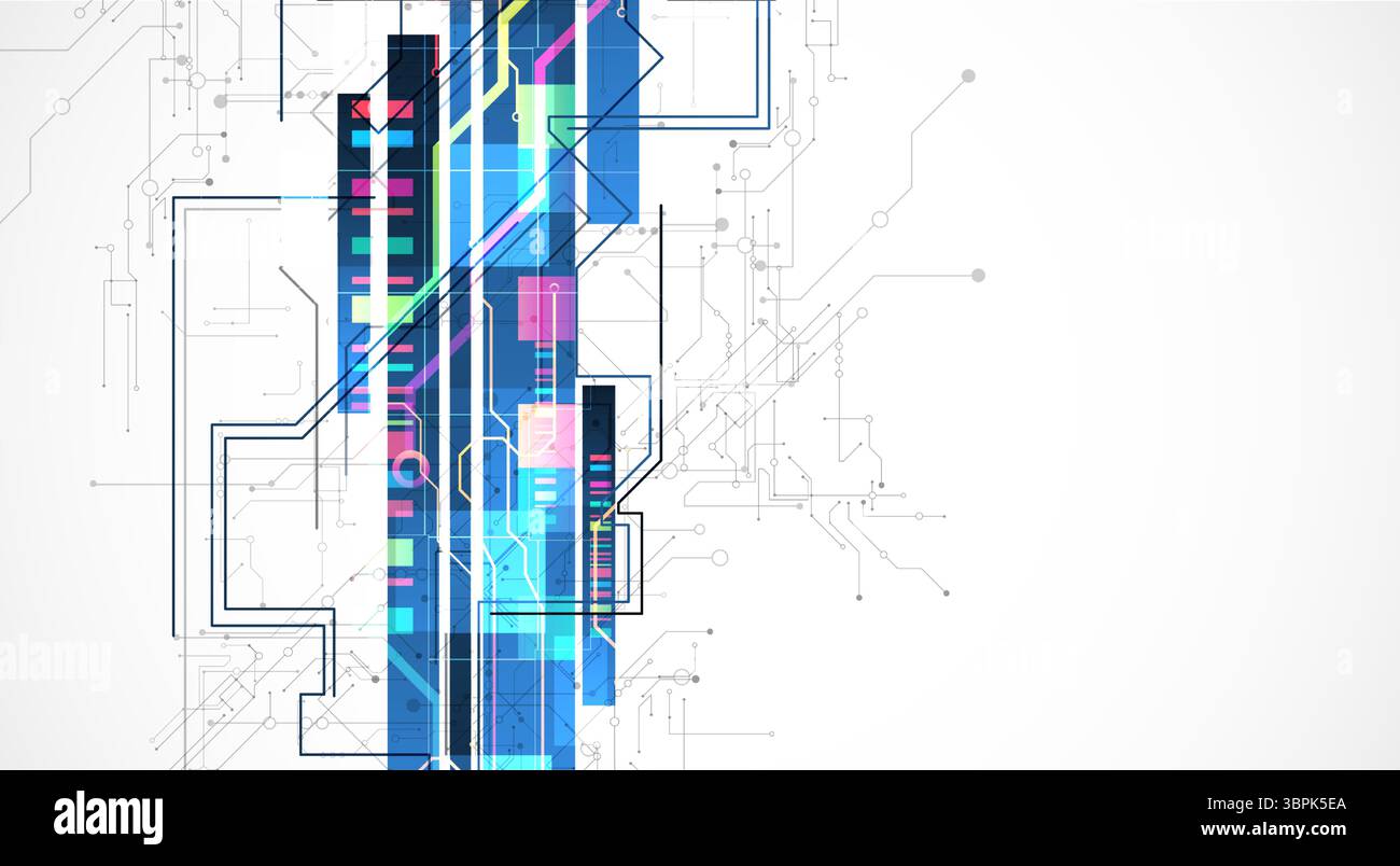 Technological background with colorful squares glowing on a blue gradient. Vector. Stock Vector