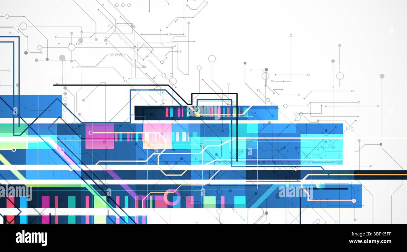Technological background with colorful squares glowing on a blue gradient. Vector. Stock Vector