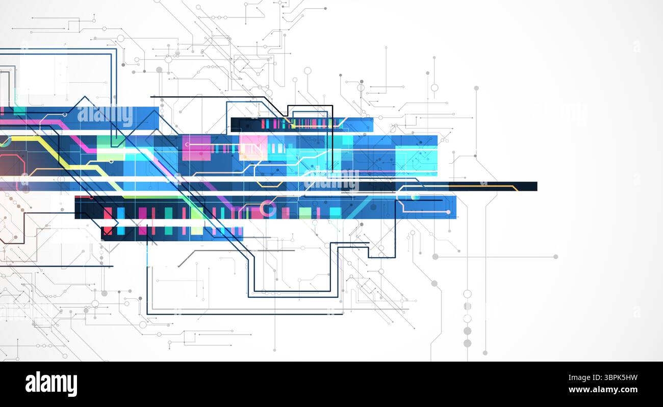Technological background with colorful squares glowing on a blue gradient. Vector. Stock Vector