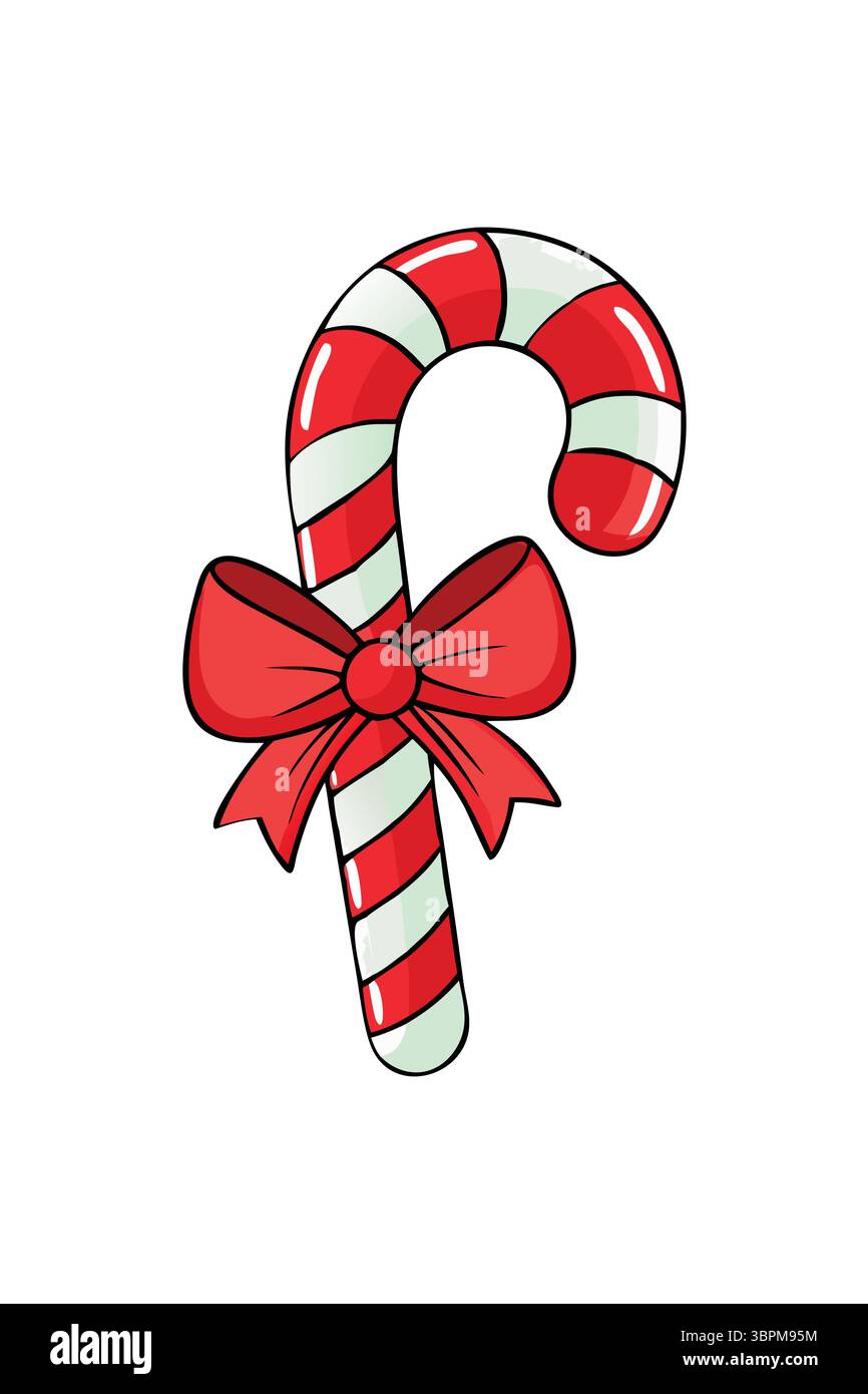 "Christmas Candy Cane with Red Bow Decoration" Stock Vector