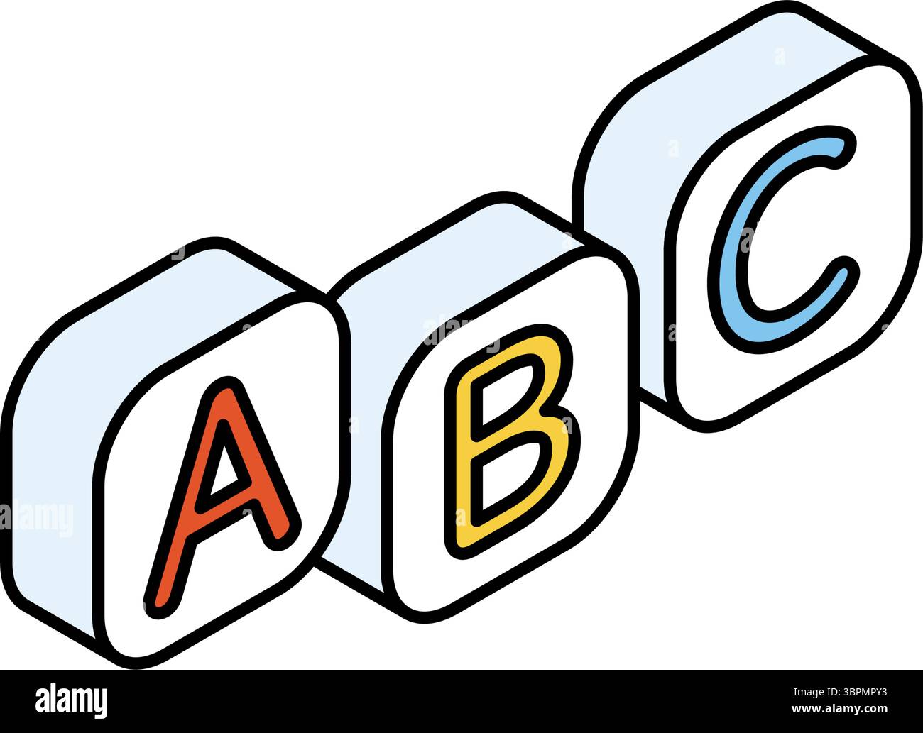 Alphabet ABC, Simple line drawing icon of English learning, isometric ...