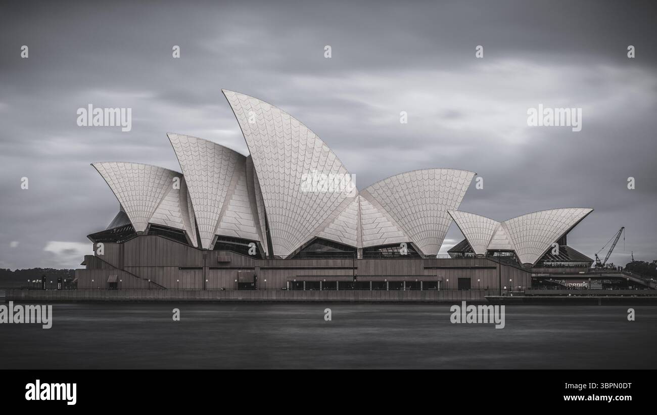 Black and white image of Sydney Opera House with Long Exposure Harbour ...