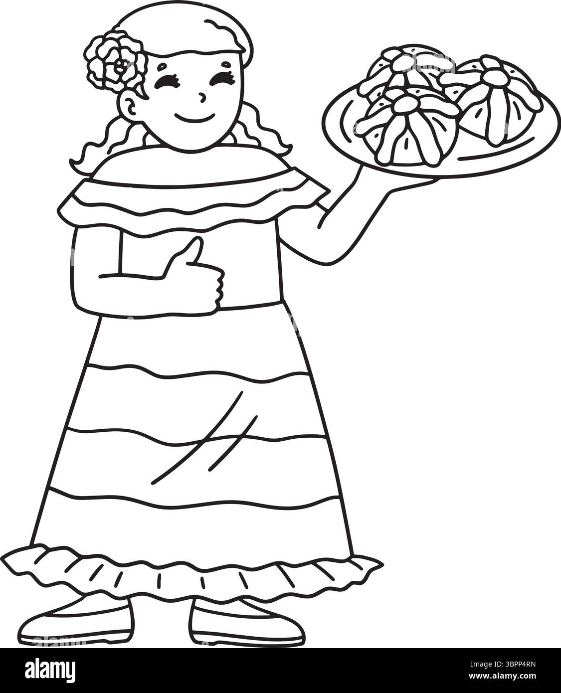 Dia de los Muertos Mom with Pan De Muerto Isolated Stock Vector