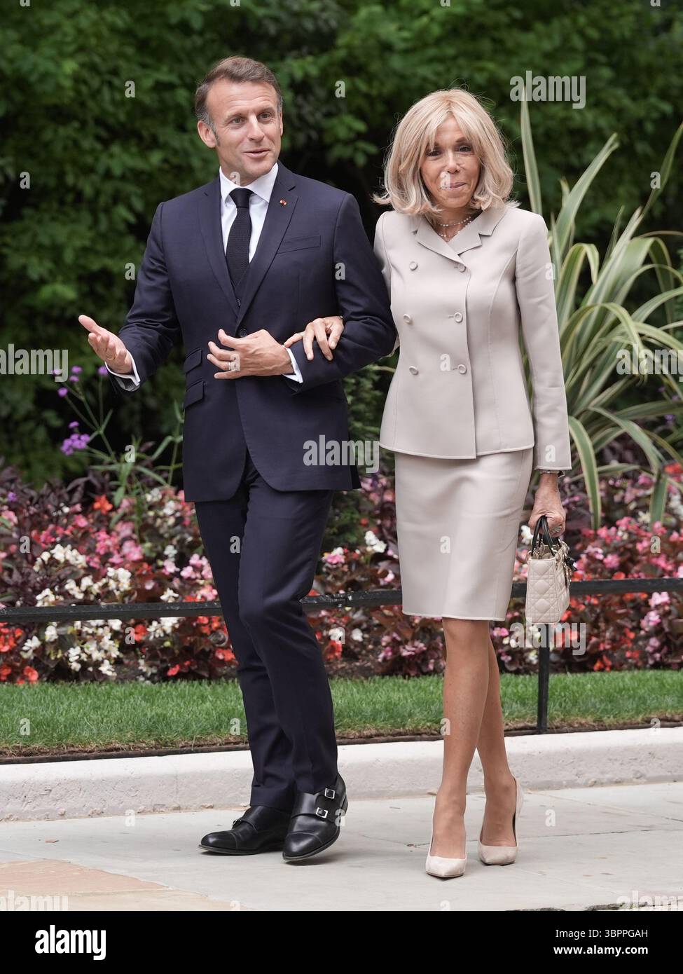 President of France Emmanuel Macron and his wife Brigitte Macron arrive in Downing Street, London, on day two of their state visit to the UK. Picture date: Wednesday July 9, 2025. Stock Photo