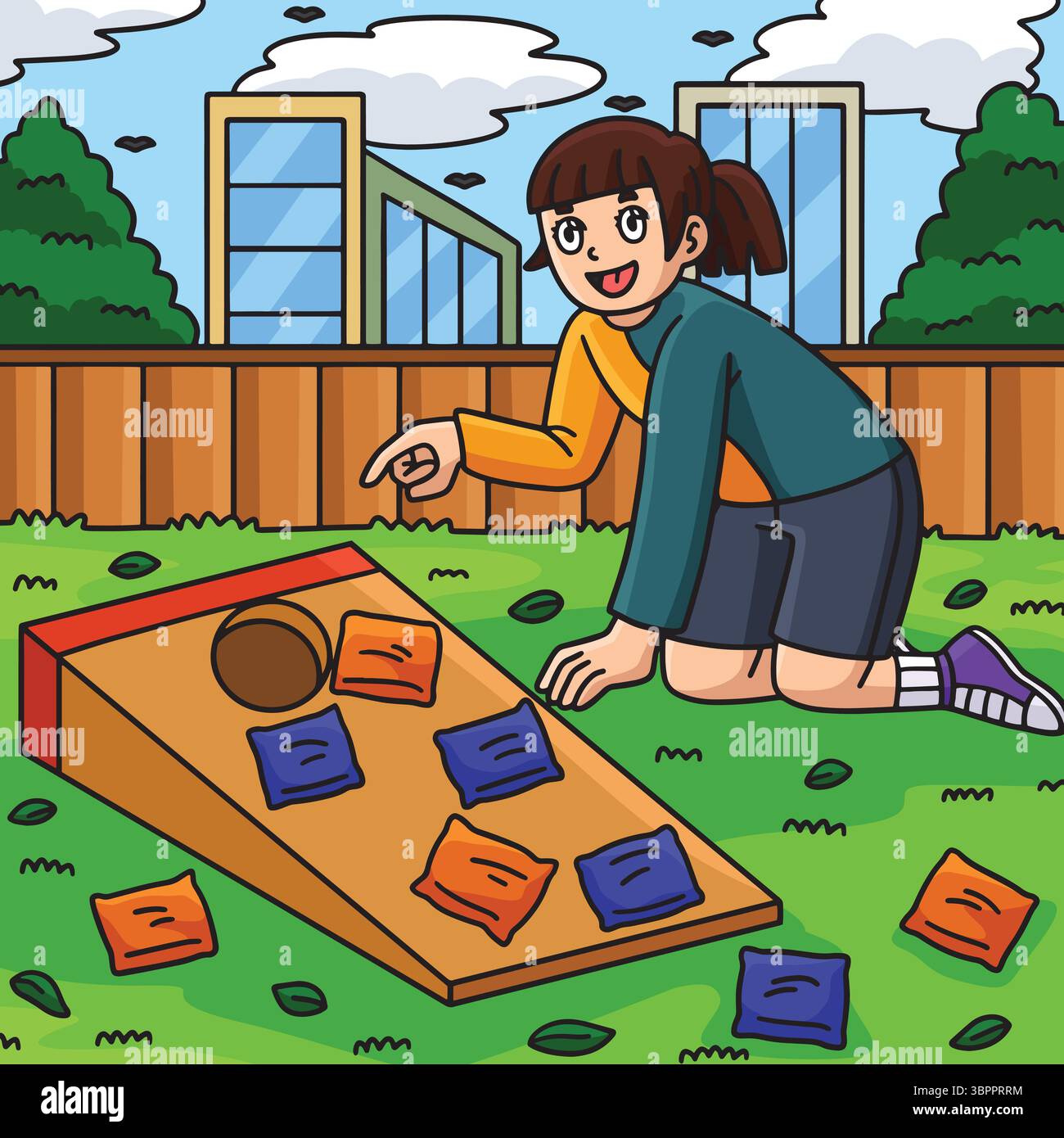 Cornhole Girl Counting the Score Colored Cartoon Stock Vector Image ...
