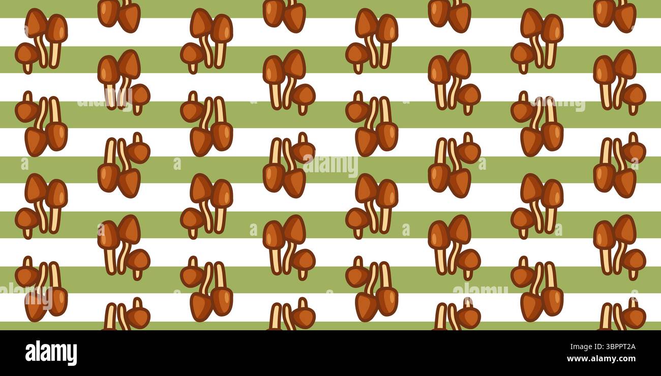 Seamless Cartoon Mushroom Stripe Pattern Stock Vector
