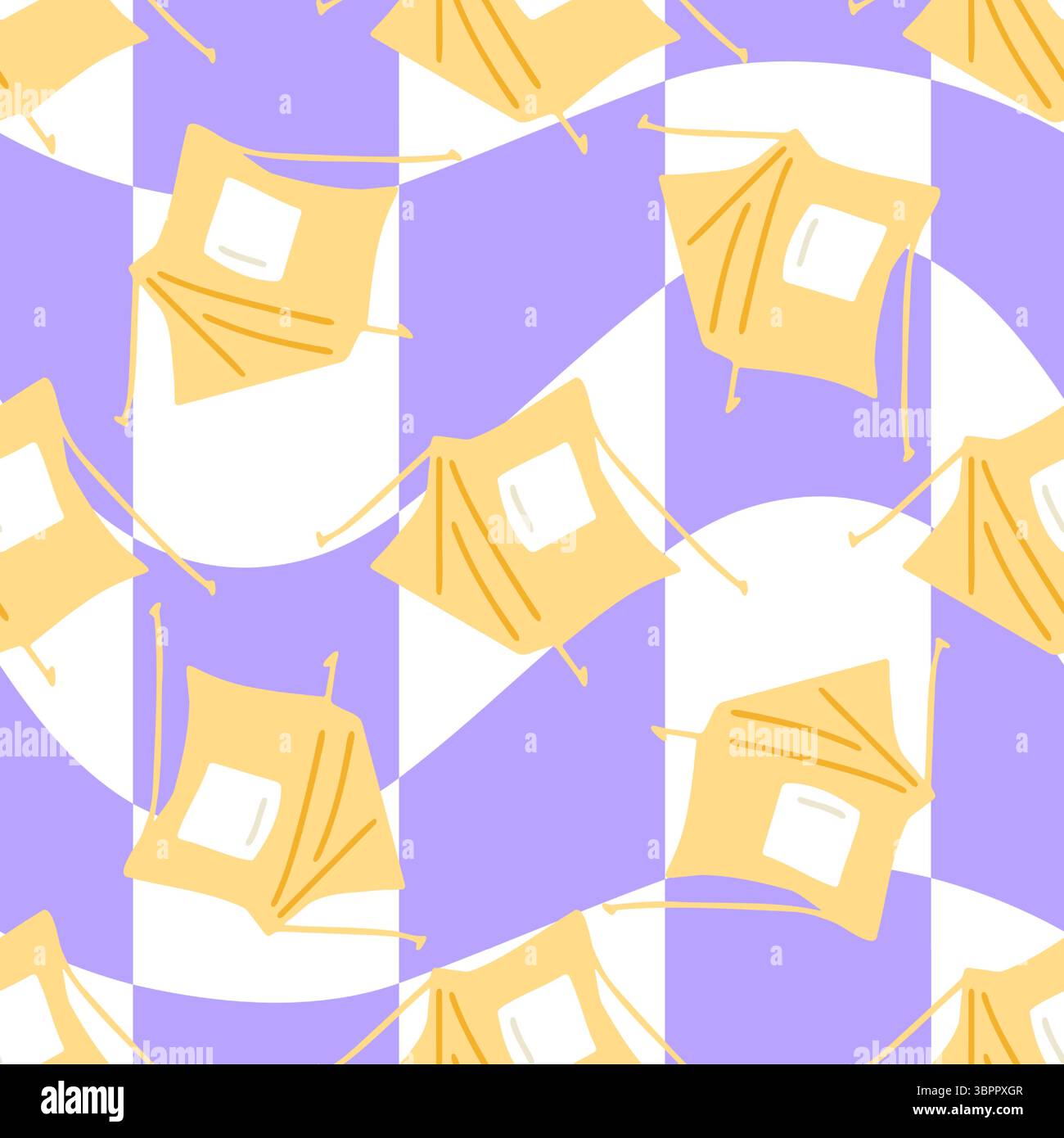Seamless Yellow Camping Tent Pattern Stock Vector