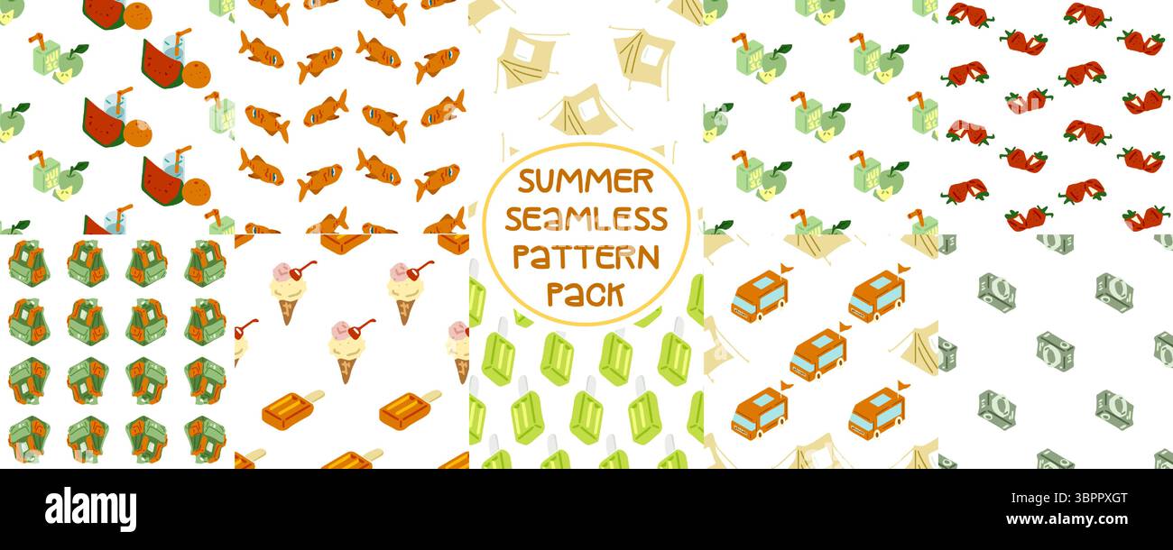 Summer Seamless Pattern Pack Stock Vector
