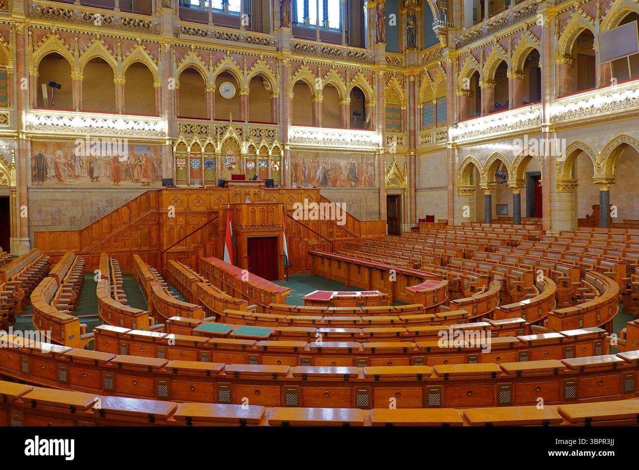 Assembly Hall or Congress Hall in Hungarian Parliament Building, Budapest, where National Assembly meets - also known as Parliament of Budapest Stock Photo