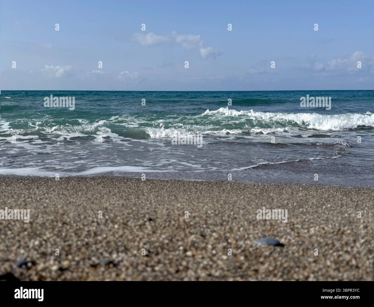 Clean ocean view with clear sky and empty horizon line. Background use ...