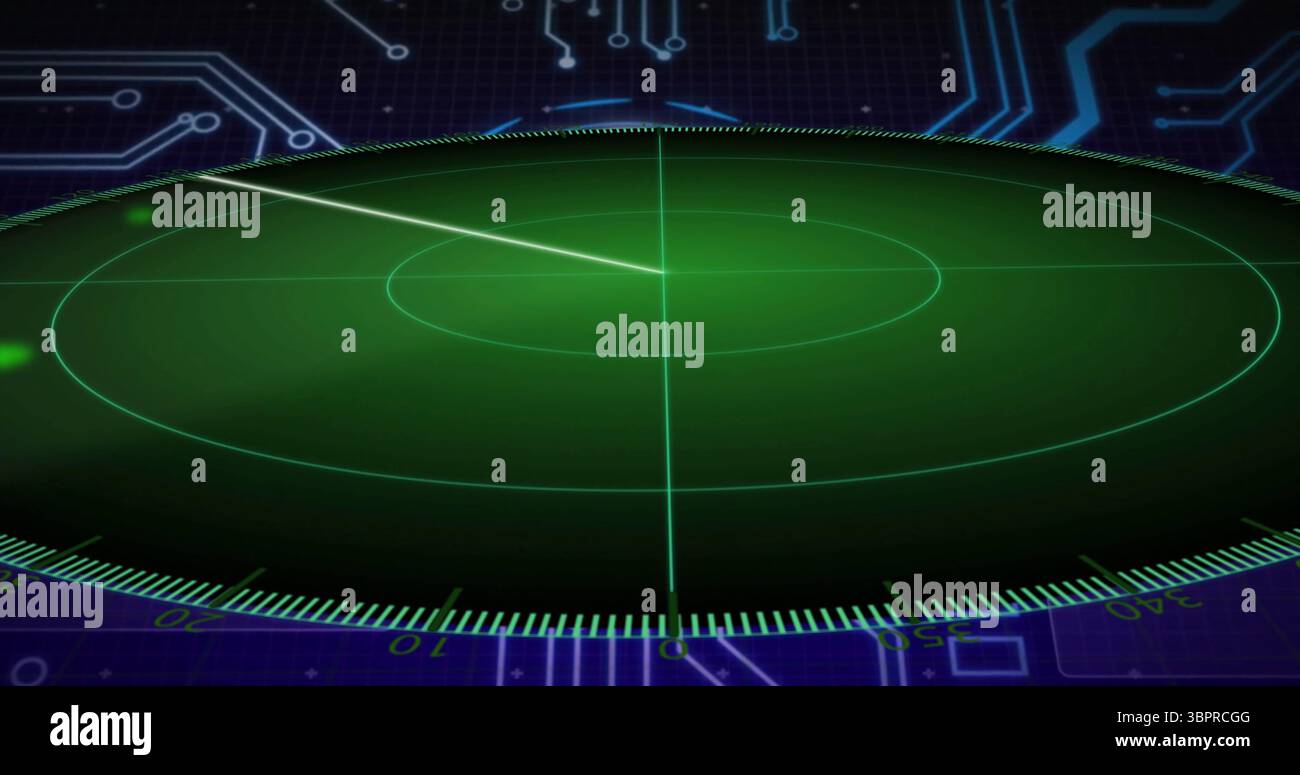Displaying radar display scanning on control interface, with green grid ...