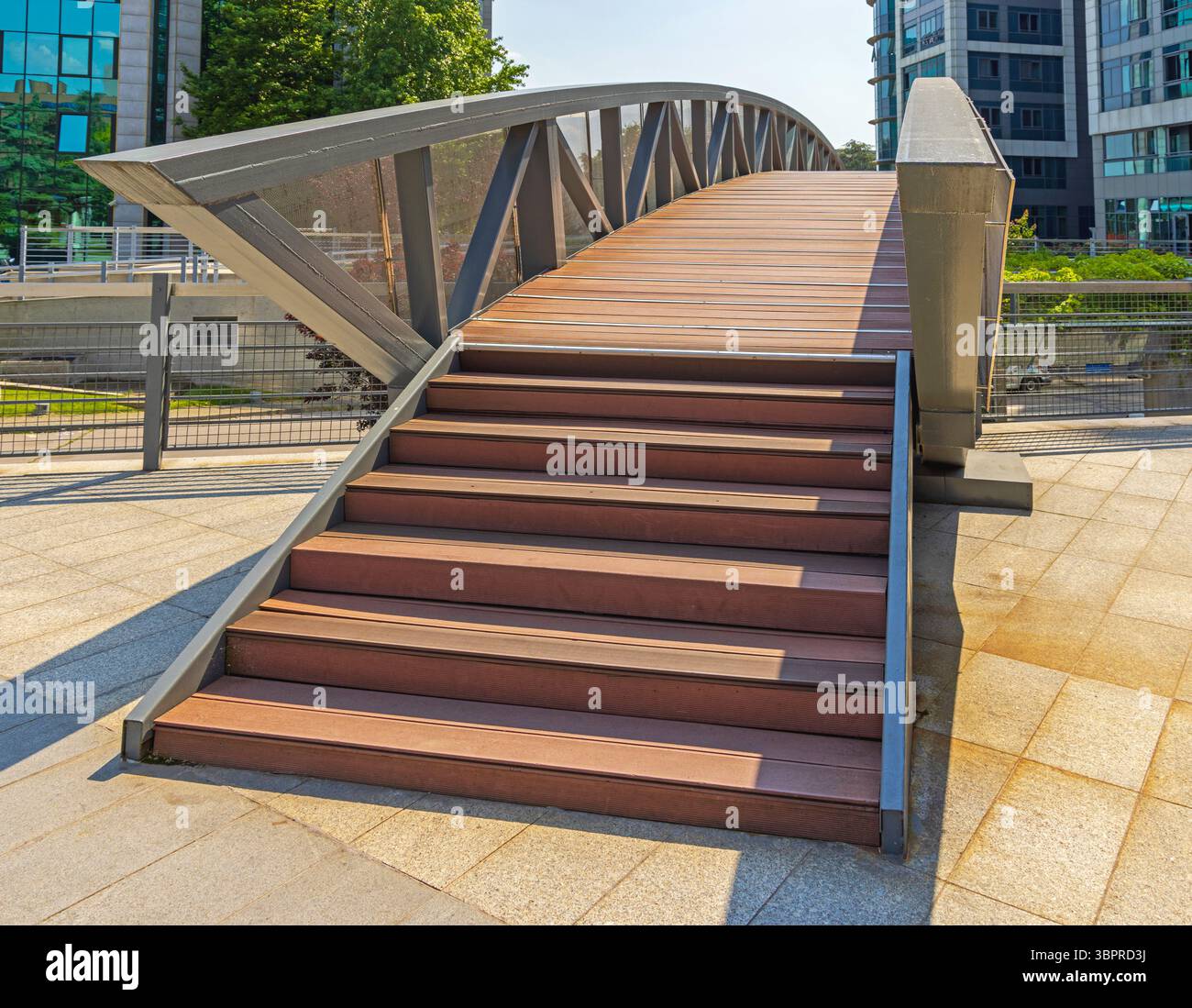 Modern Bridge Pedestrian Walkway Over Street in New Belgrade Stock ...