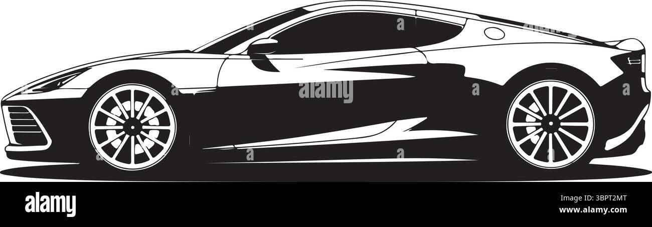 Sleek black sports car side profile automobile vehicle Stock Vector ...