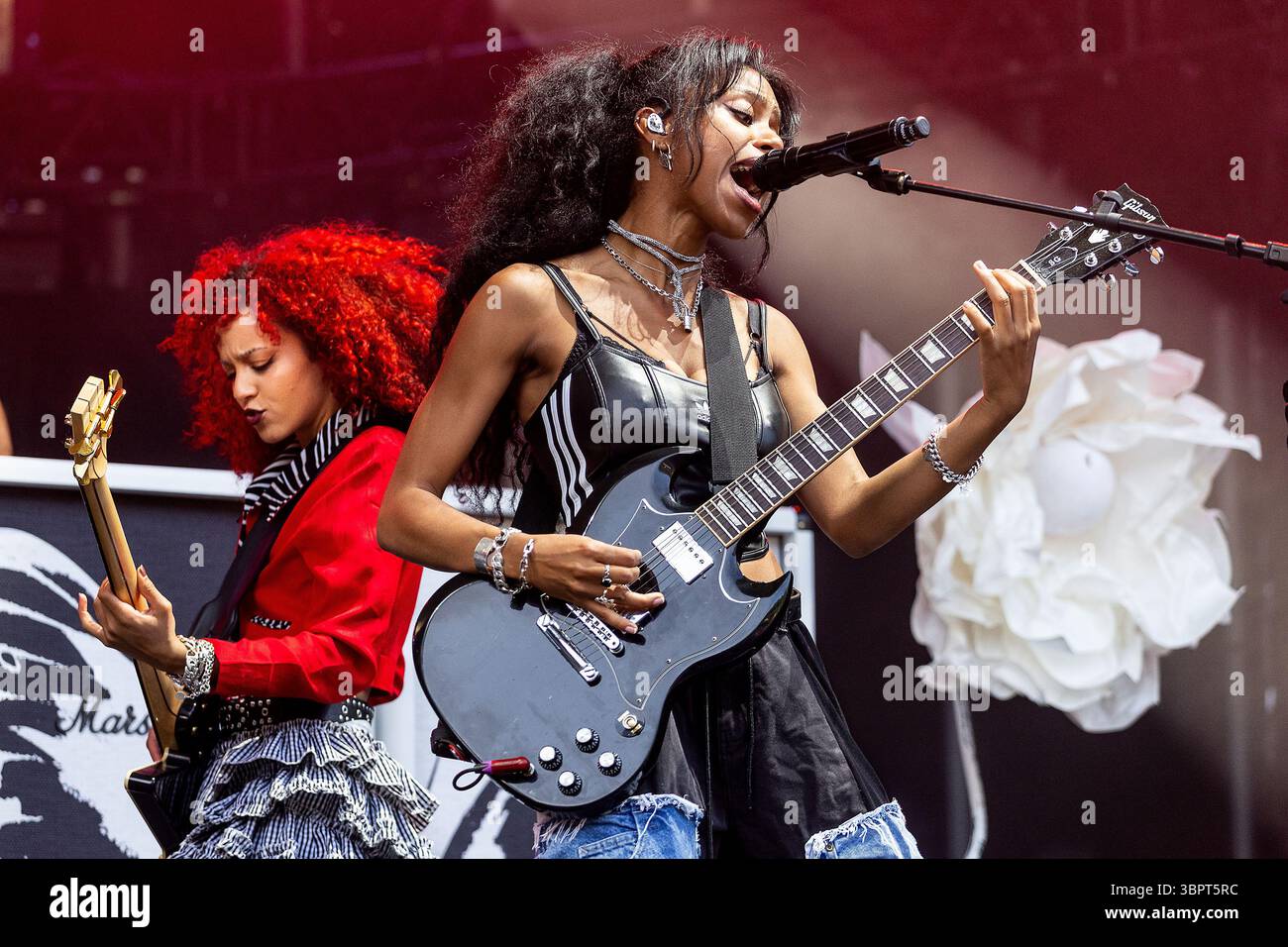 Bodelva, UK. 09th JuL 2025. The Nova Twins perform at the 2025 Eden ...
