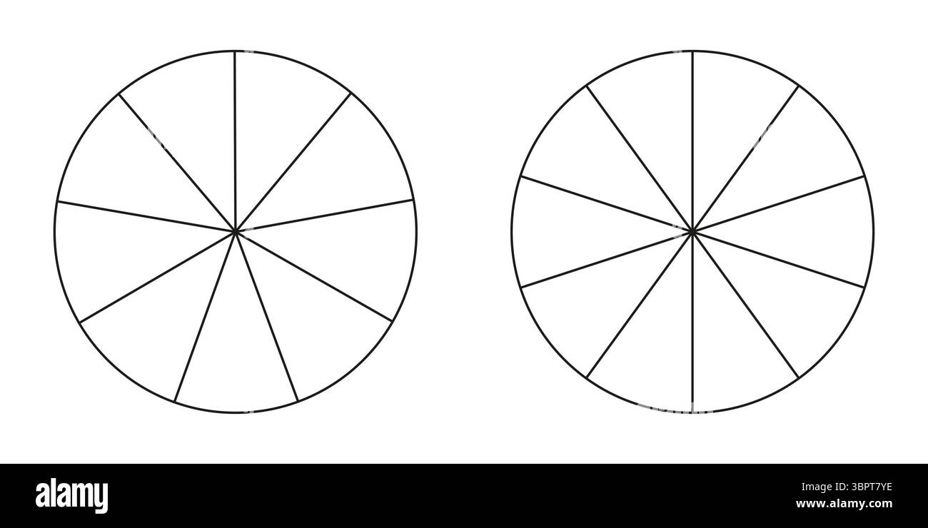 Pie chart, diagram set, nine and ten sections or steps. Circle icons ...