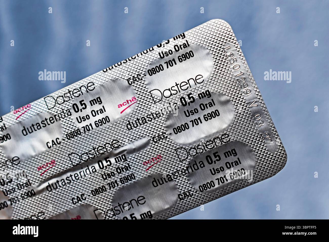 RIO DE JANEIRO, BRAZIL - June 30, 2025: Blister of dudasteride (detail), an ingredient used in the treatment of hair loss and prostate cancer Stock Photo