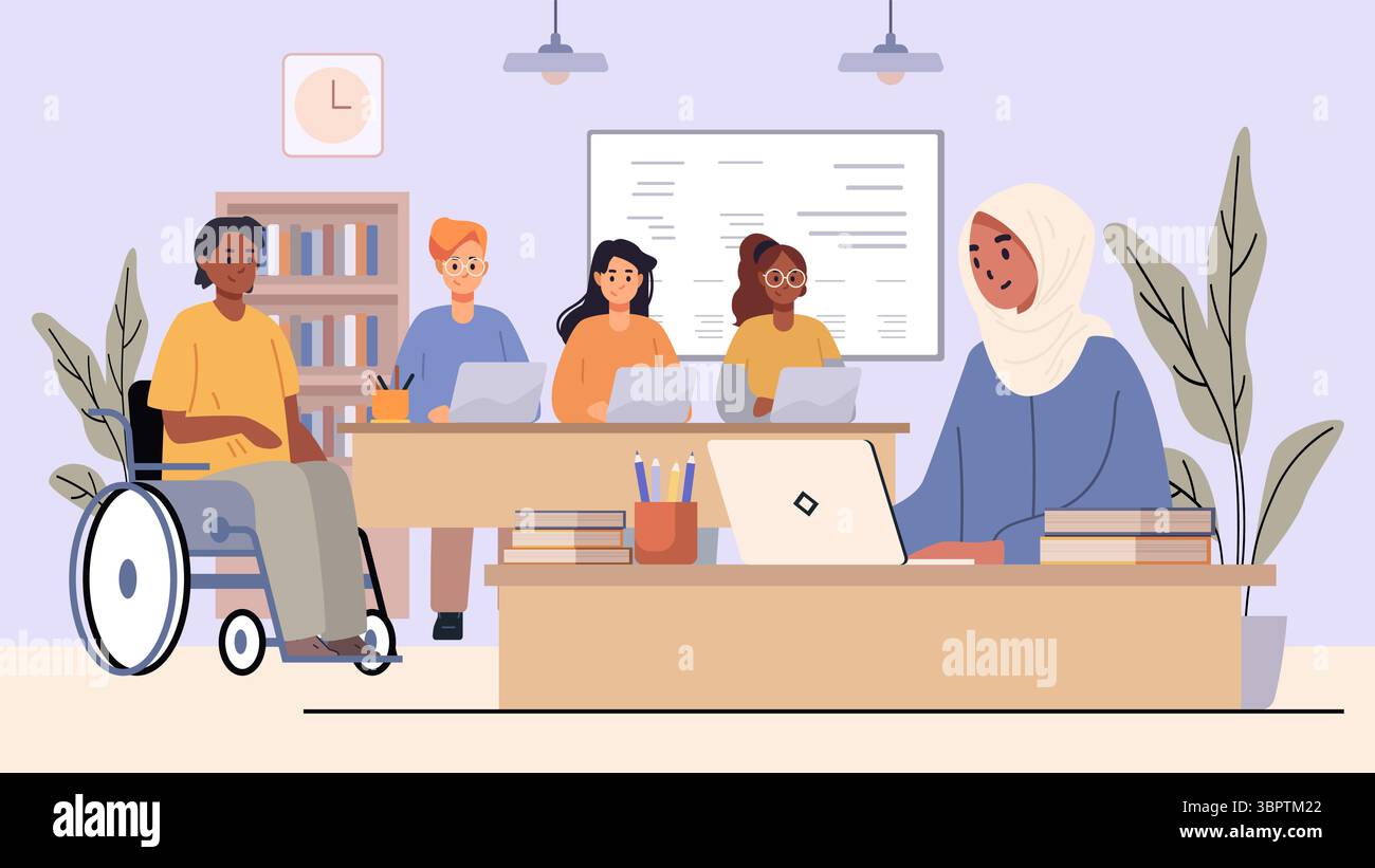Diverse students classroom teacher hijab back to school inclusive ...