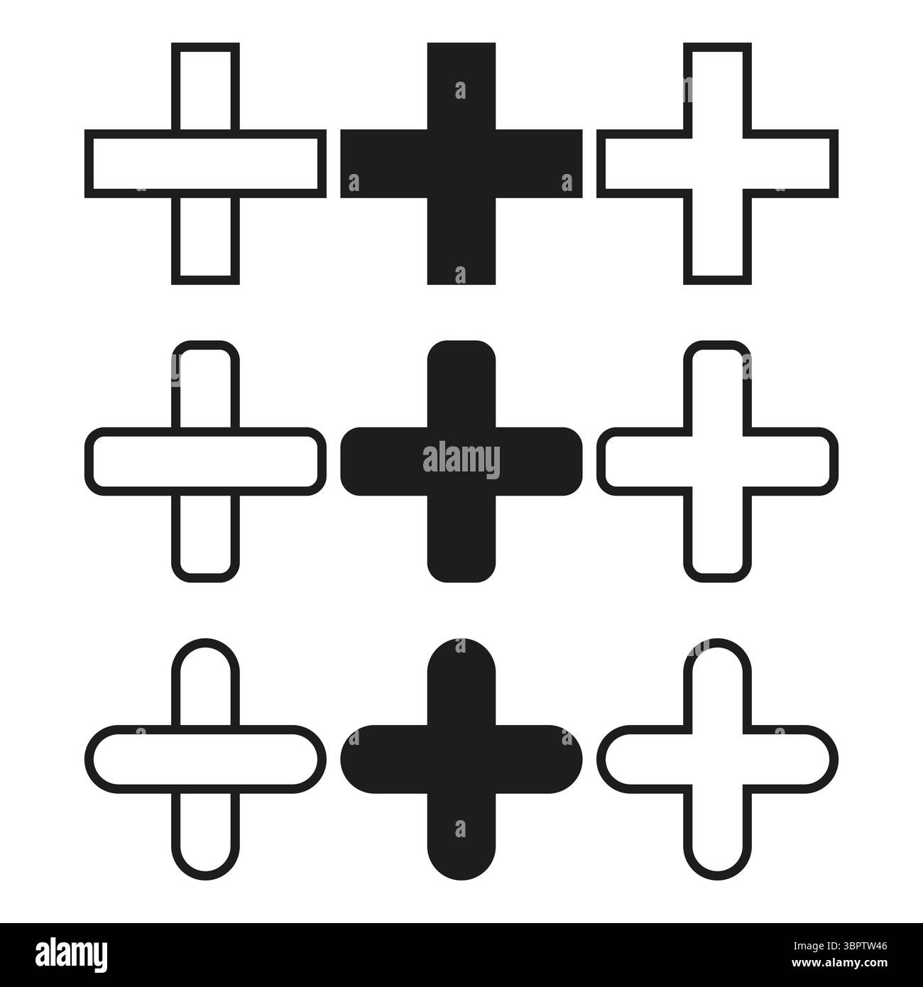 Line plus icon. Outline solid styles. Black white design. Vector ...