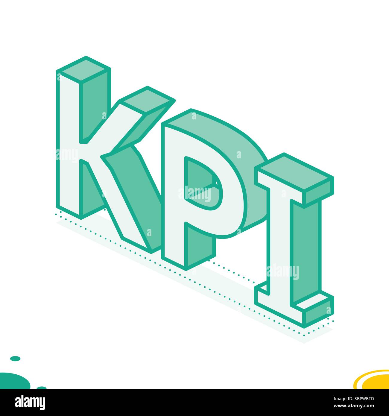 KPI. Isometric outline word. Key performance indicators, business analytics, measurement, and tracking success in management and strategy. Stock Vector