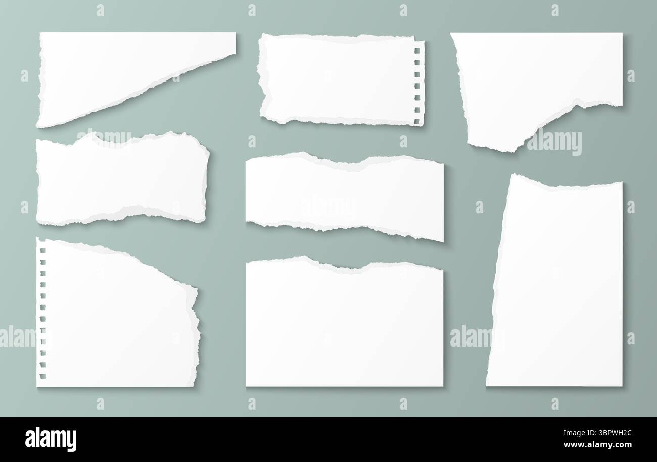 Realistic paper scraps collection with torn edges and ripped textures ...