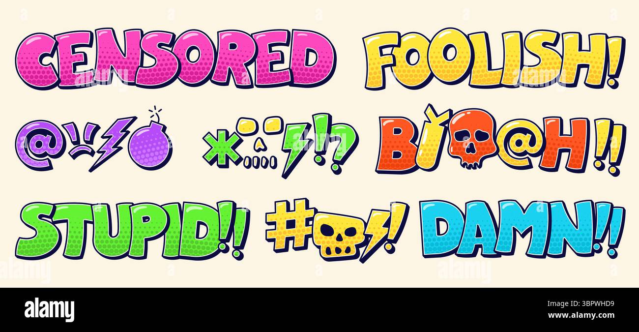 Color swear speech bubbles with bad worlds. Stock Vector