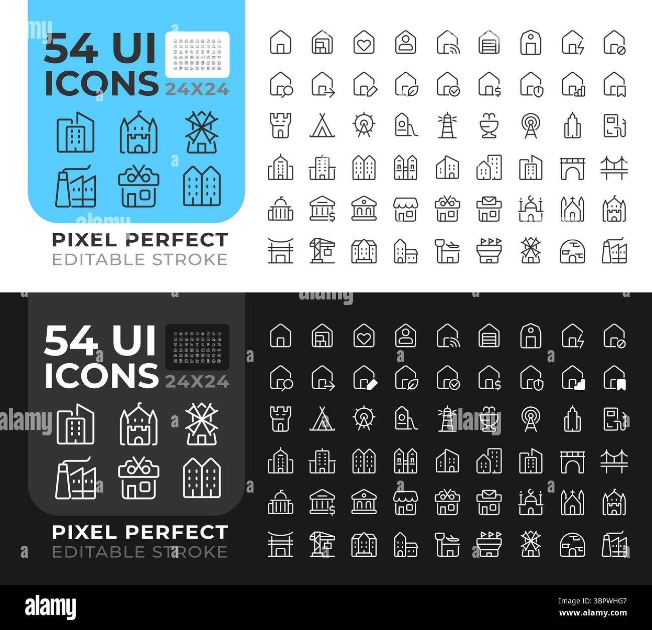 Construction line ui icons set for light and dark mode Stock Vector ...