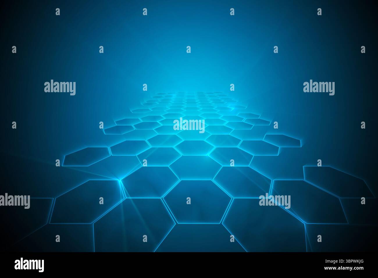 Black background with shiny hexagons Stock Photo