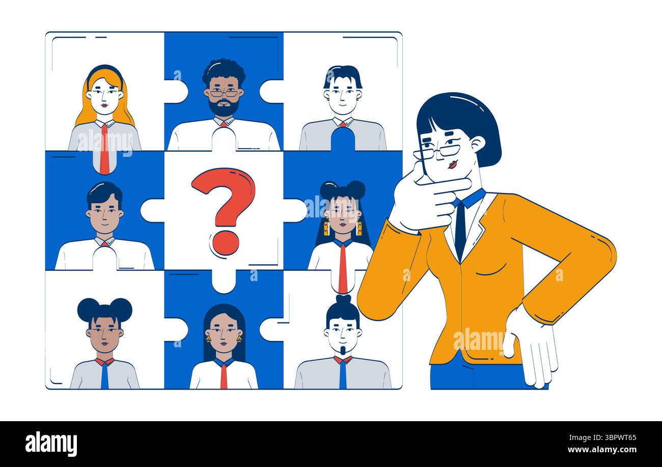 Finding missing piece in HR puzzle problem doodle illustration concept