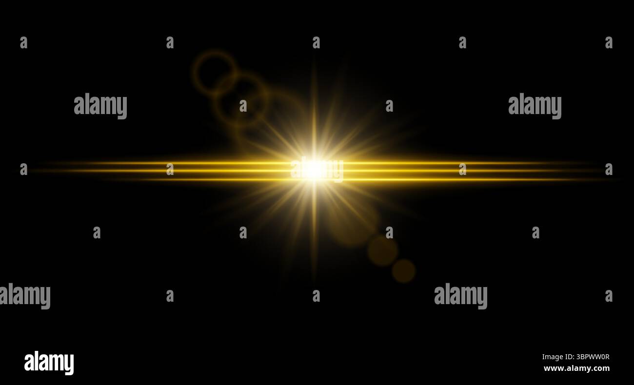 Bright color flare with radiant burst and lens rings on dark background ...