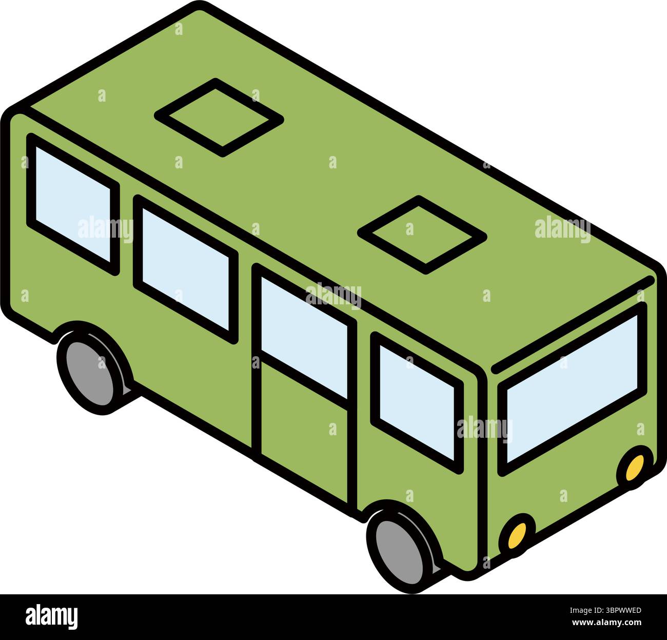 Isometric illustration of a simple line drawing of a bus, school bus ...