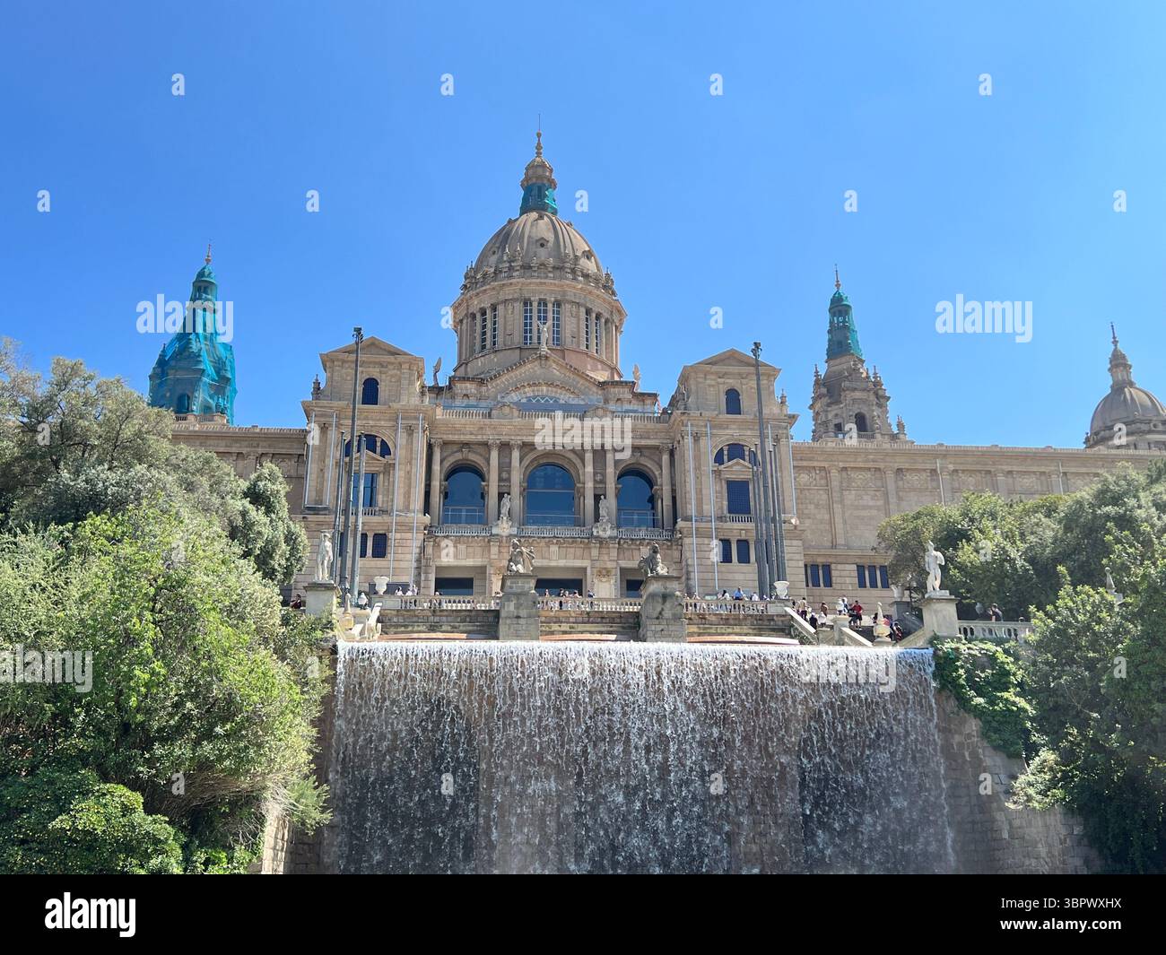 Barcelona Spain, May 1, 2022, The grand facade of the National Art Museum of Catalonia, a stunning architectural marvel. - Smartphone Captured Stock Image