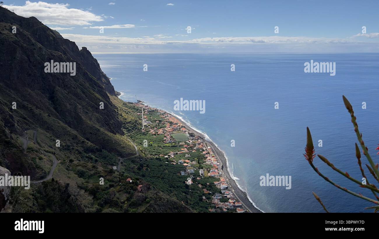 Coastal landscape with a beautiful view of the sea, cliffs, and blue sky,Madeira, Portugal - Smartphone Captured Stock Image