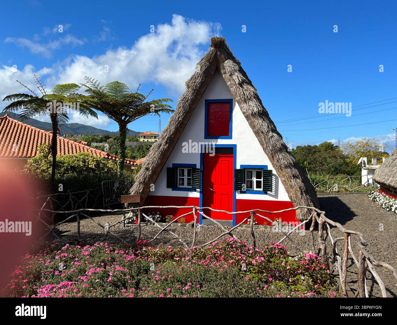 Santana, Madeira, Portugal, 21 Oct, 2021,A colorful traditional housewith a thatched roof Stock Photo