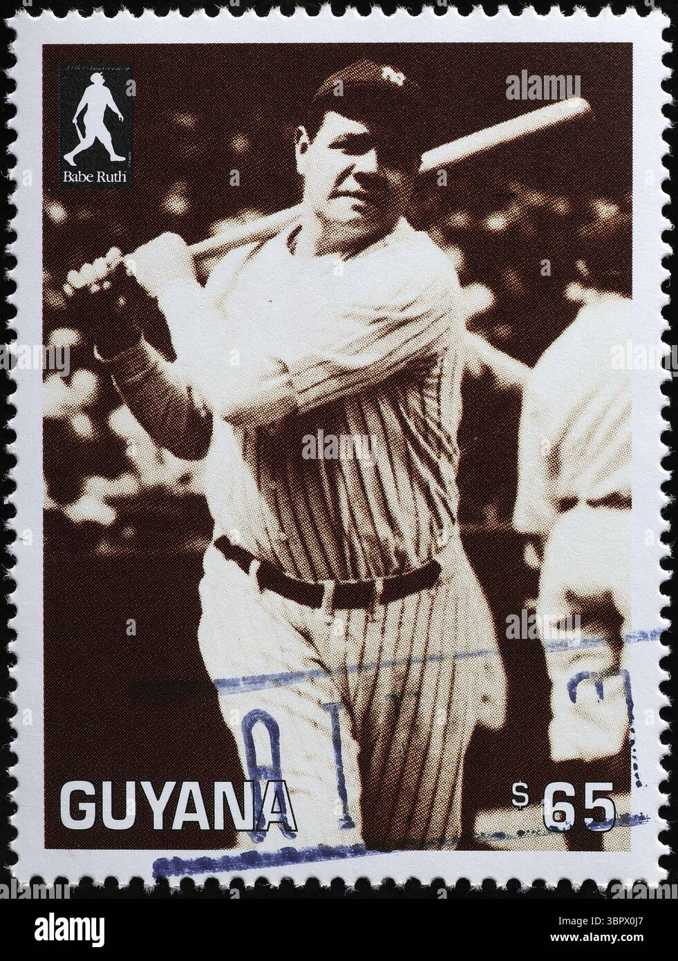 Babe Ruth in action during a match on stamp Stock Photo - Alamy