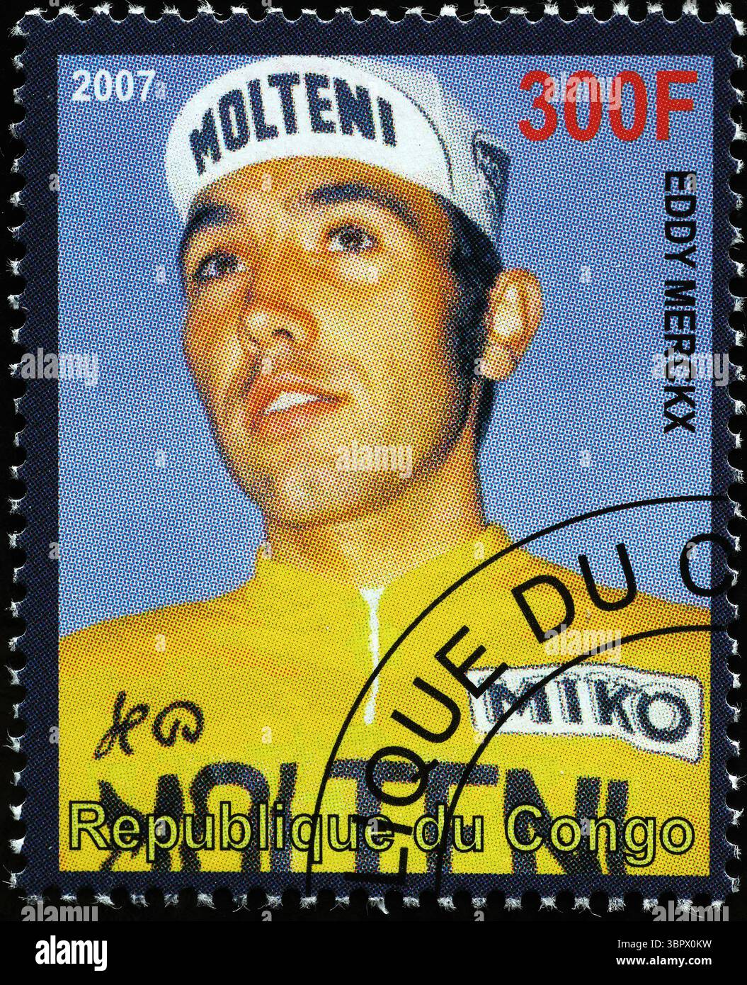 Belgian racing cyclist Eddy Merckx portrait on postage stamp Stock Photo