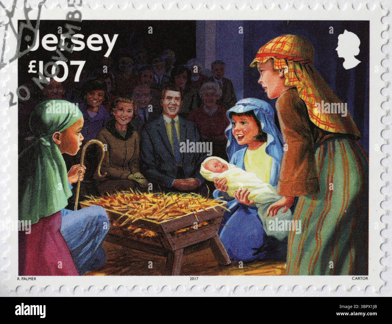 Christmas stamp with nativity scene hi-res stock photography and  display picture 1
