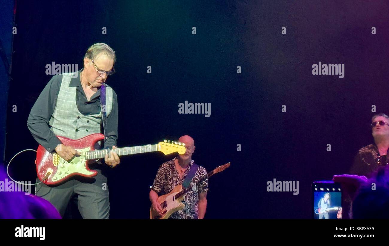 Blues guitarist Joe Bonamassa playing a Fender Stratocaster in concert performing Rory Gallagher songs in Cork for the 30th anniversary of his death - Smartphone Captured Stock Image