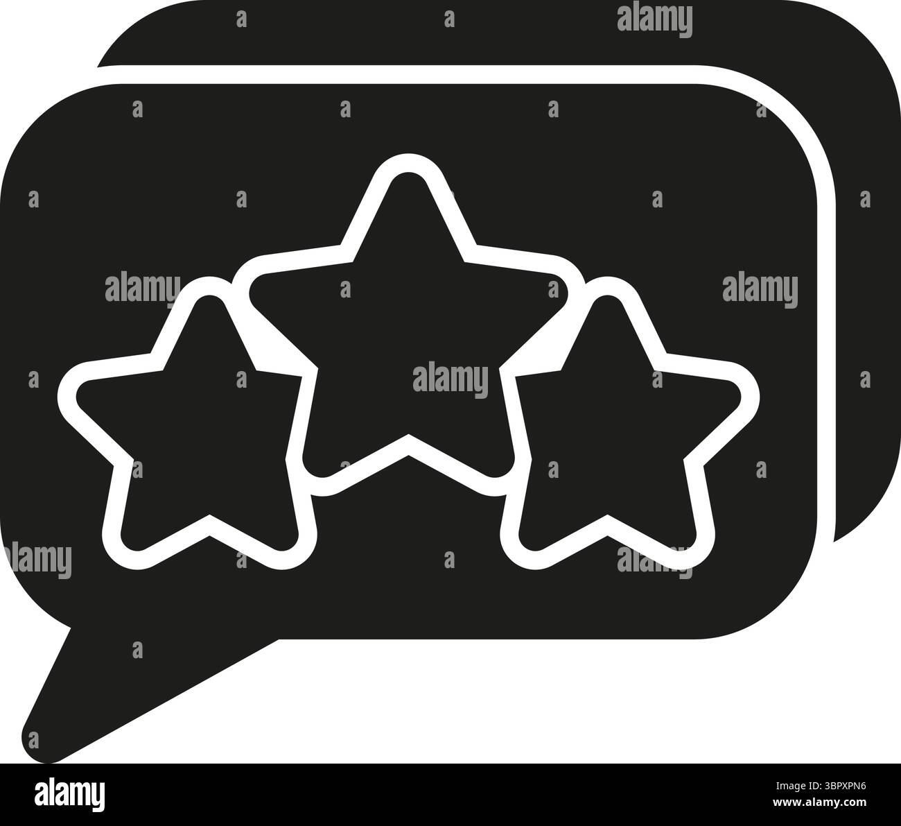 Three Stars In Speech Bubble Solid Icon. Customer Feedback And Review ...