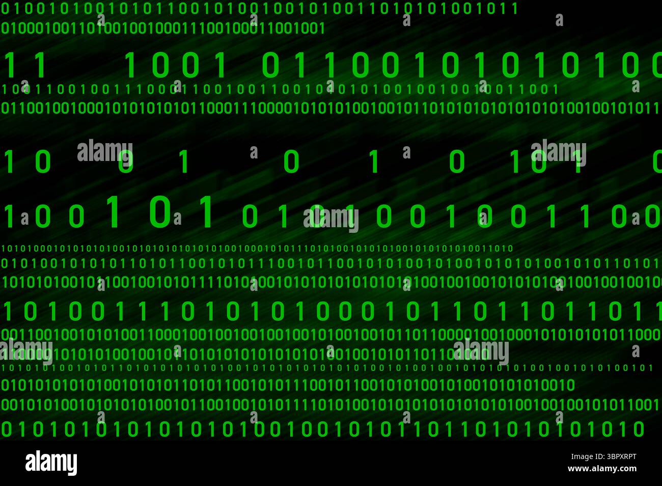 Pattern of green binary numbers against black background Stock Photo