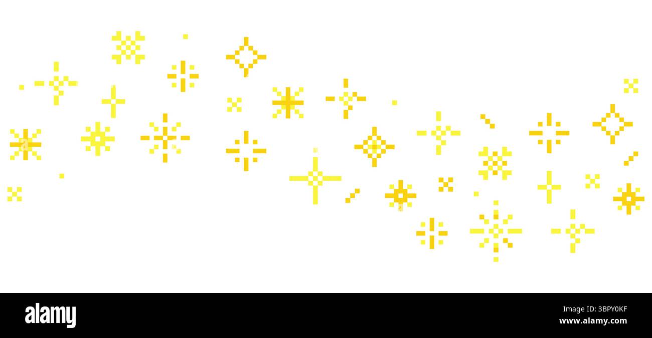 8 bit pixel sparkle wave border in retro style stars and crystals for ...