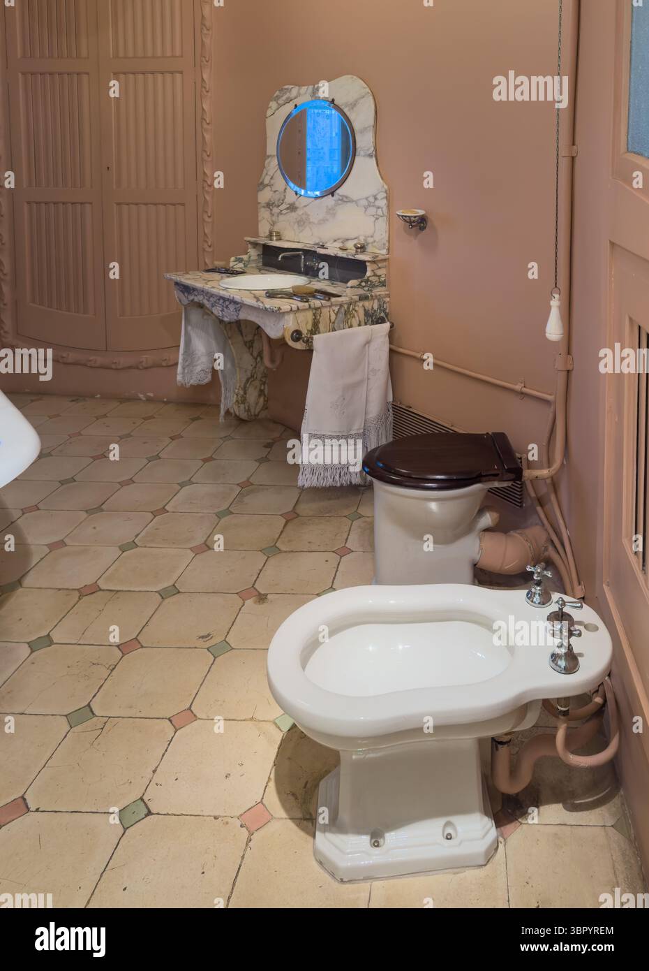 A Restored Early 20th century Bathroom With Period Fixtures In The a-restored-early-20th-century-bathroom-with-period-fixtures-in-the